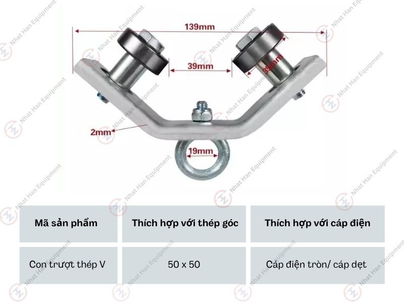 KÍCH THƯỚC CON LĂN TREO THÉP V